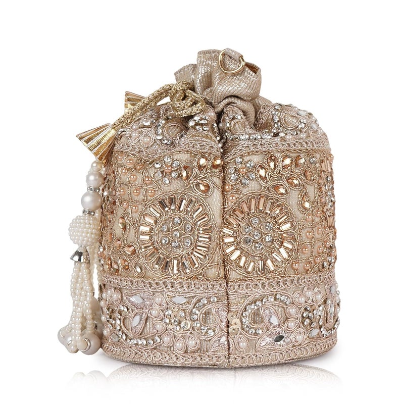 PLANX Velvet SilK Stylish Embroidery Unique Design Trendy Traditional Ethnic Wedding Party Handheld Potli For Women - Image 5
