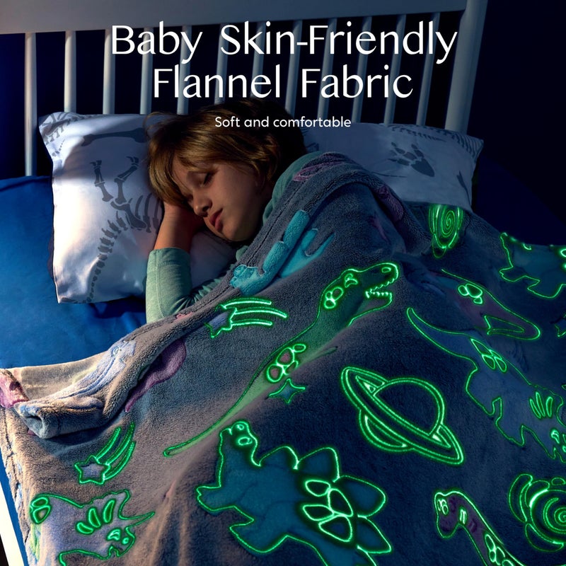 Joiedomi Glow in The Dark Blanket - Dinosaur Gifts for Girls Boys Age 2 3 4 5 6 7 8 9 10 11 12 Year Old - Soft Cozy Flannel Kids Throw Blanket - Birthday Bedroom Decor 50""?60"" - Image 4