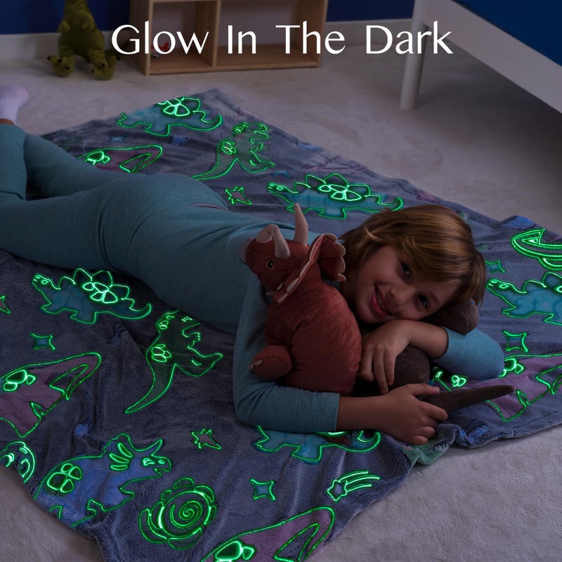 Joiedomi Glow in The Dark Blanket - Dinosaur Gifts for Girls Boys Age 2 3 4 5 6 7 8 9 10 11 12 Year Old - Soft Cozy Flannel Kids Throw Blanket - Birthday Bedroom Decor 50""?60"" - Image 2