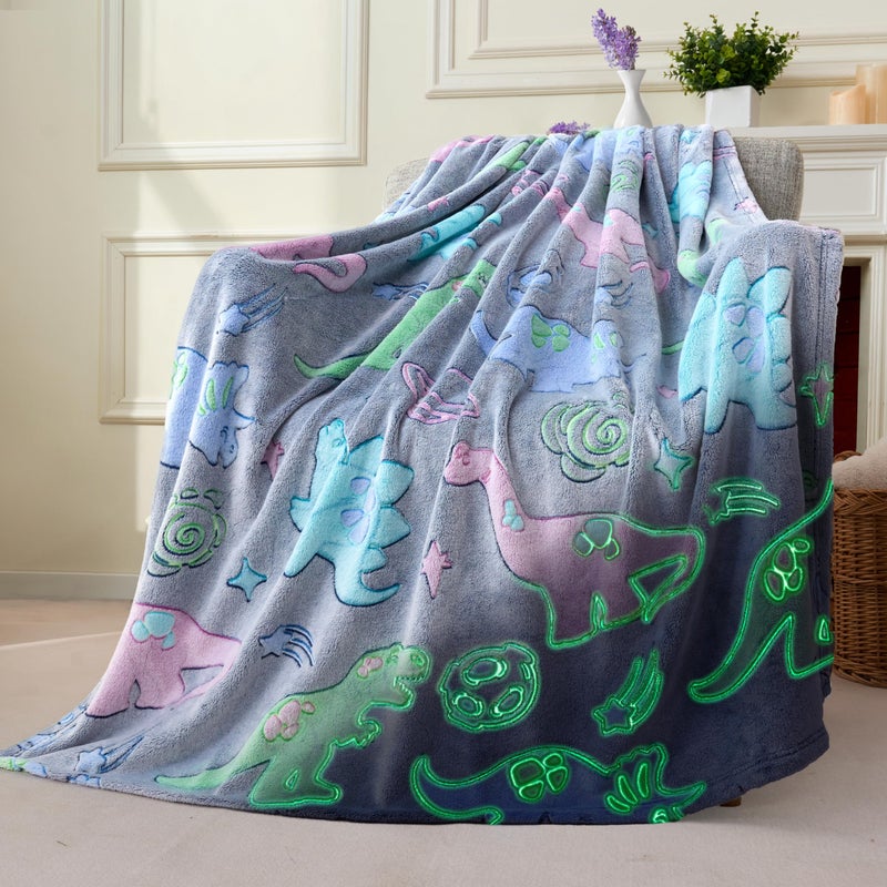 Joiedomi Glow in The Dark Blanket - Dinosaur Gifts for Girls Boys Age 2 3 4 5 6 7 8 9 10 11 12 Year Old - Soft Cozy Flannel Kids Throw Blanket - Birthday Bedroom Decor 50""?60"" - Image 1