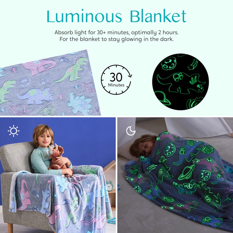 Joiedomi Glow in The Dark Blanket - Dinosaur Gifts for Girls Boys Age 2 3 4 5 6 7 8 9 10 11 12 Year Old - Soft Cozy Flannel Kids Throw Blanket - Birthday Bedroom Decor 50""?60"" - Image 3