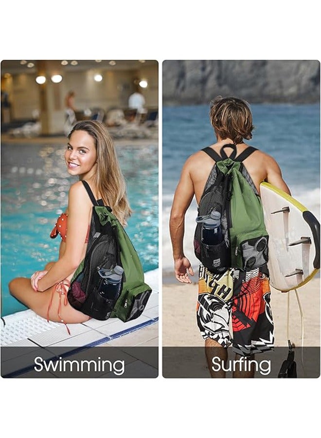 AL RAID Swim Bag Mesh Drawstring Backpack with Wet Pocket Beach Backpack for Swimming, Gym, and Workout Gear - Image 2