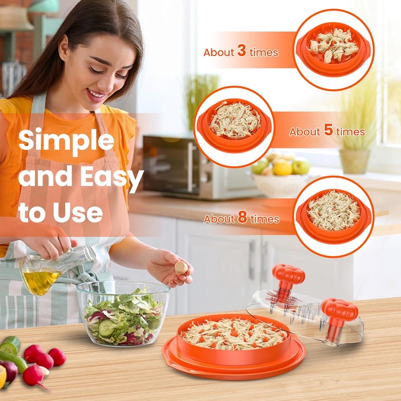 Beiyunee Chicken Shredder Tool Twist Large - 10'' Pro Meat Shredders for Chicken Breast,Visible Kitchen Gadgets Grinder Machine with Brush,Strong Anti-Slip Strip,Ergonomic Handle,BPA Free (Orange) - Image 2