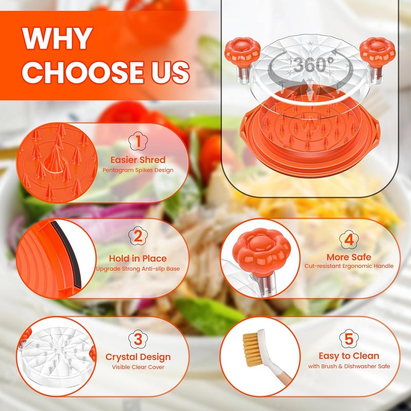 Beiyunee Chicken Shredder Tool Twist Large - 10'' Pro Meat Shredders for Chicken Breast,Visible Kitchen Gadgets Grinder Machine with Brush,Strong Anti-Slip Strip,Ergonomic Handle,BPA Free (Orange) - Image 3