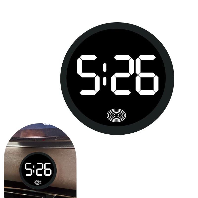 lekiliky Car Digital Dashboard Clock Trendy Circular Luminous TouchSensitive LED Clock with Premium MetalFinish Adhesive Backing Vehicle Time Decoration Universal for Most Cars Desks White - Image 3