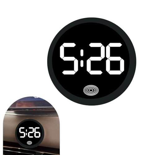 lekiliky Car Digital Dashboard Clock Trendy Circular Luminous TouchSensitive LED Clock with Premium MetalFinish Adhesive Backing Vehicle Time Decoration Universal for Most Cars Desks White - Image 1