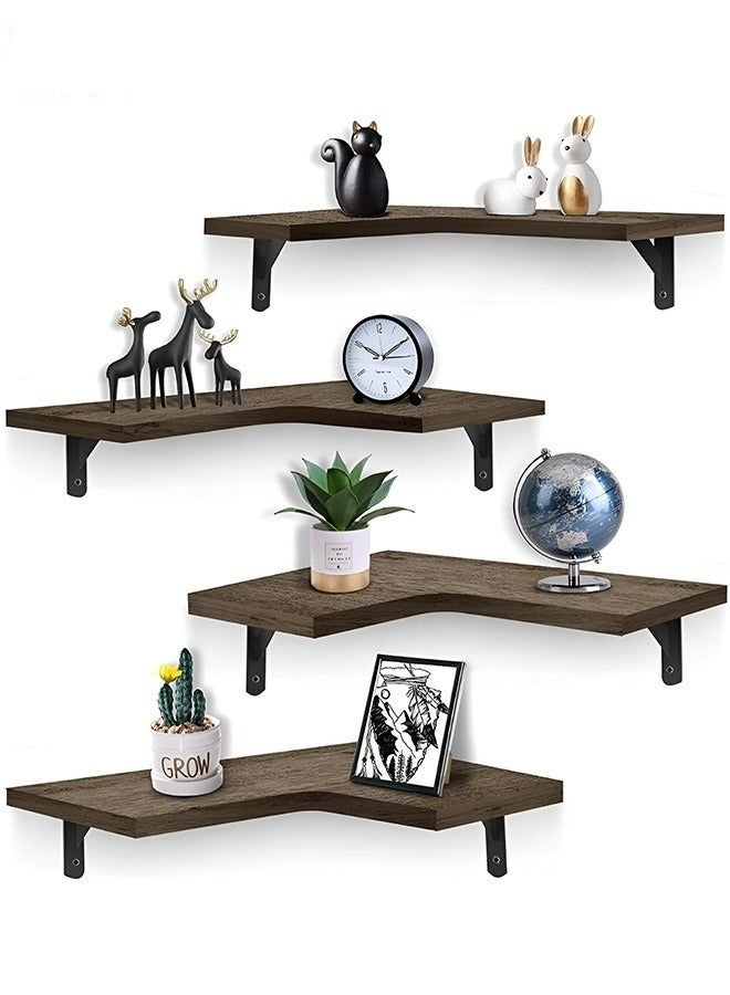 MIXDE Set of 4 Floating Corner Shelves - Wall Mounted Wood Shelves for Home Decor in Bedroom, Living Room, Bathroom, Kitchen, Office - Image 1
