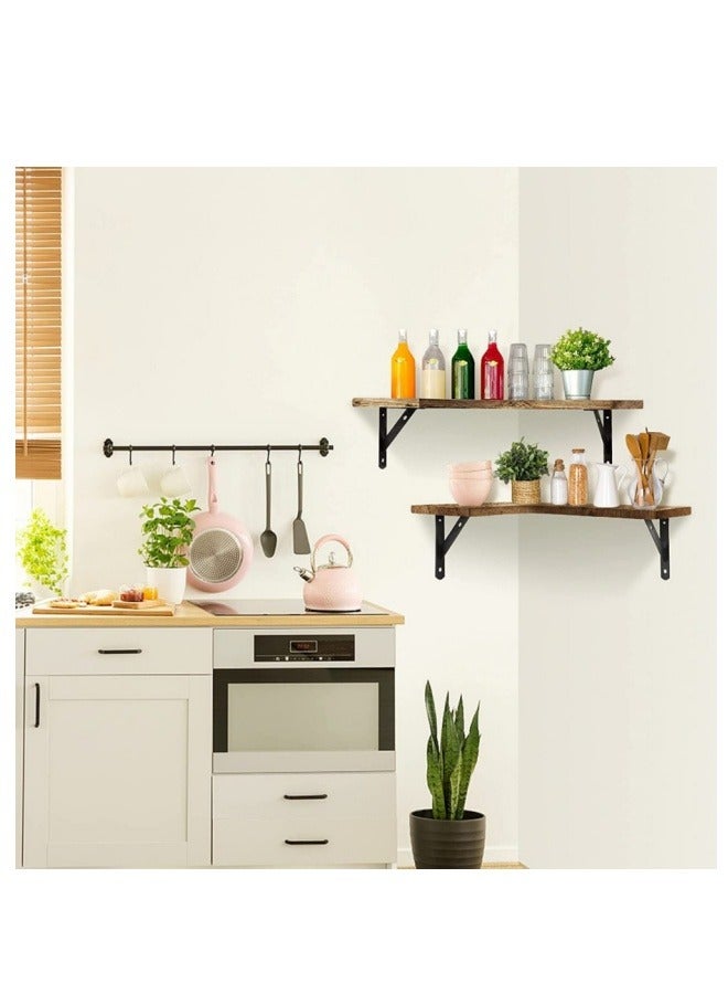 MIXDE Set of 4 Floating Corner Shelves - Wall Mounted Wood Shelves for Home Decor in Bedroom, Living Room, Bathroom, Kitchen, Office - Image 4