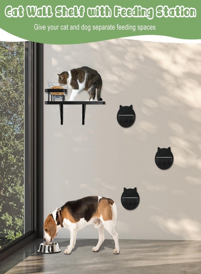 GADKE Cat Wall Shelves Furniture Set with 2 Food Bowls, Wooden Cat Climbing Wall Systems with Scratching Pad and 3 Steps, Floating Shelves Bed Perches Wall Mounted for Indoor Fit Up to 15Lbs (Black) - Image 2