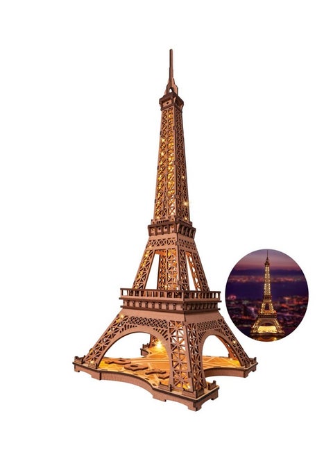 3D Puzzle For Adults Diy Model Building Kit With Led Light Wooden Eiffel Tower Craft Kit Architecture Toy Set Brain Teaser Gifts For Kids Teens