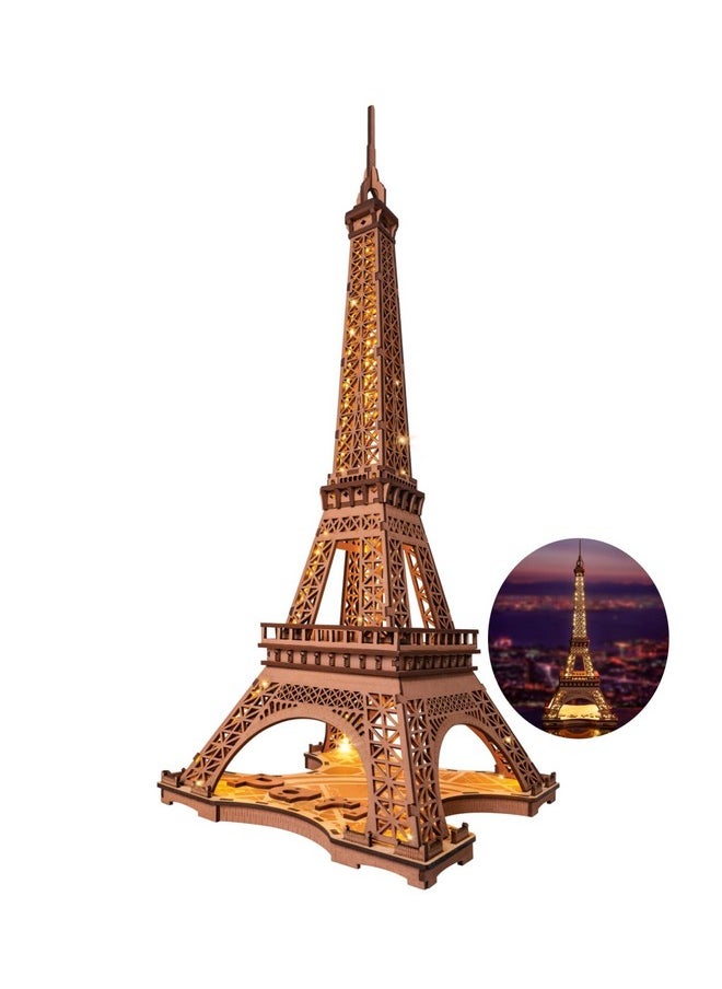 Robotime 3D Puzzle For Adults Diy Model Building Kit With Led Light Wooden Eiffel Tower Craft Kit Architecture Toy Set Brain Teaser Gifts For Kids Teens  - Image 1
