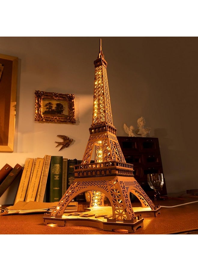 Robotime 3D Puzzle For Adults Diy Model Building Kit With Led Light Wooden Eiffel Tower Craft Kit Architecture Toy Set Brain Teaser Gifts For Kids Teens  - Image 2