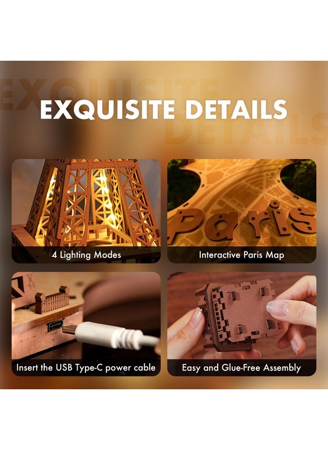 Robotime 3D Puzzle For Adults Diy Model Building Kit With Led Light Wooden Eiffel Tower Craft Kit Architecture Toy Set Brain Teaser Gifts For Kids Teens  - Image 5