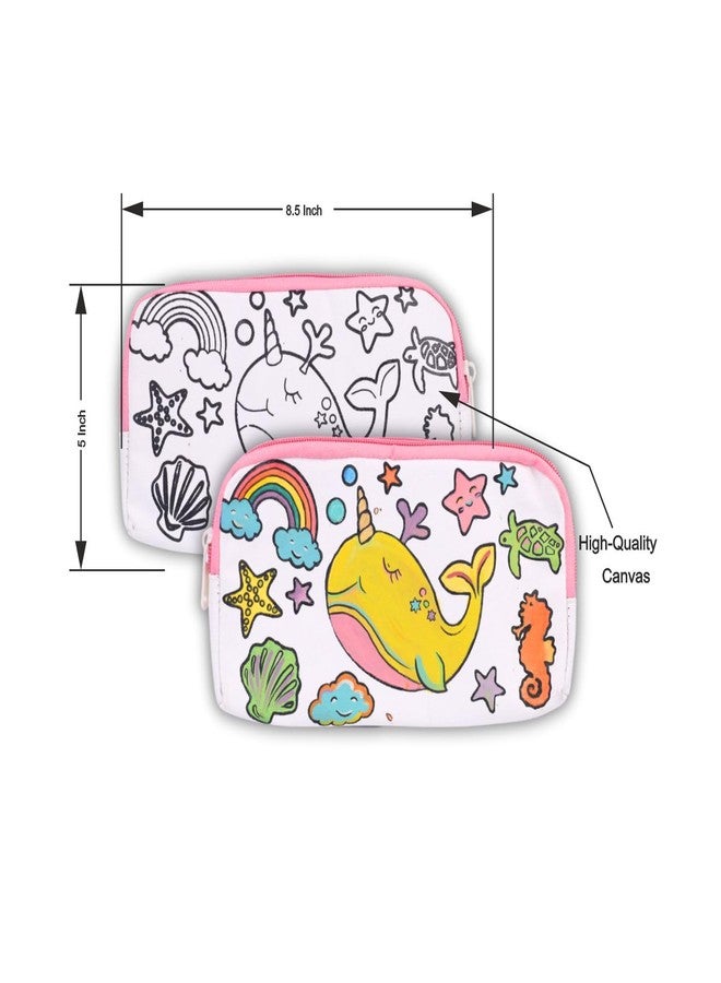 HOBBY INDIA DIY Whale Canvas Pouch Painting Kit for Kids | with Zip Makeup & Toiletry Art Craft Set | Birthday, School, Stationery, Travel, Pencil Bag Boy & Girl | Christmas & Return Gift - Image 2