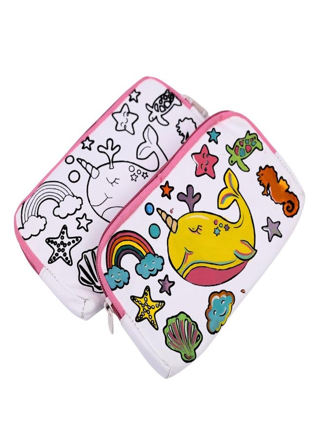 HOBBY INDIA DIY Whale Canvas Pouch Painting Kit for Kids | with Zip Makeup & Toiletry Art Craft Set | Birthday, School, Stationery, Travel, Pencil Bag Boy & Girl | Christmas & Return Gift - Image 4