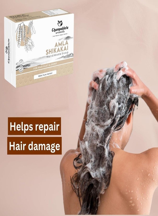 Champaklata Ayurved Amla Shikakai Handmade Soap, 100% Pure Herbal, Natural Hair Care for Silky Shiny Hair, Anti-Dandruff Treatment (3) - Image 3