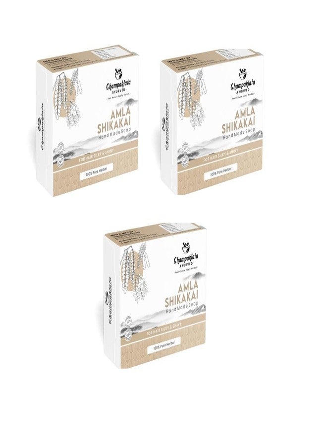 Champaklata Ayurved Amla Shikakai Handmade Soap, 100% Pure Herbal, Natural Hair Care for Silky Shiny Hair, Anti-Dandruff Treatment (3) - Image 1