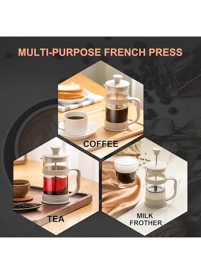 إيروريكس ماكينة تحضير القهوة والشاي الفرنسية الصغيرة للتخييم مع فلتر من الفولاذ المقاوم للصدأ 304 وزجاج مقاوم للحرارة وماكينة تحضير القهوة الباردة 12 أونصة للسفر والمنزل هدية بيضاء Mc4226 - Image 2