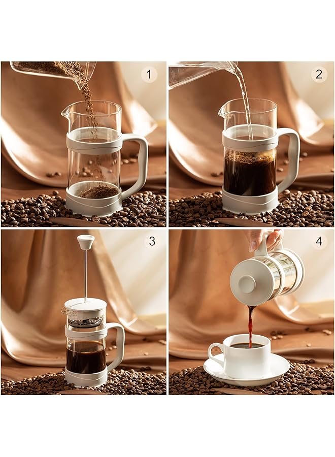 إيروريكس ماكينة تحضير القهوة والشاي الفرنسية الصغيرة للتخييم مع فلتر من الفولاذ المقاوم للصدأ 304 وزجاج مقاوم للحرارة وماكينة تحضير القهوة الباردة 12 أونصة للسفر والمنزل هدية بيضاء Mc4226 - Image 3