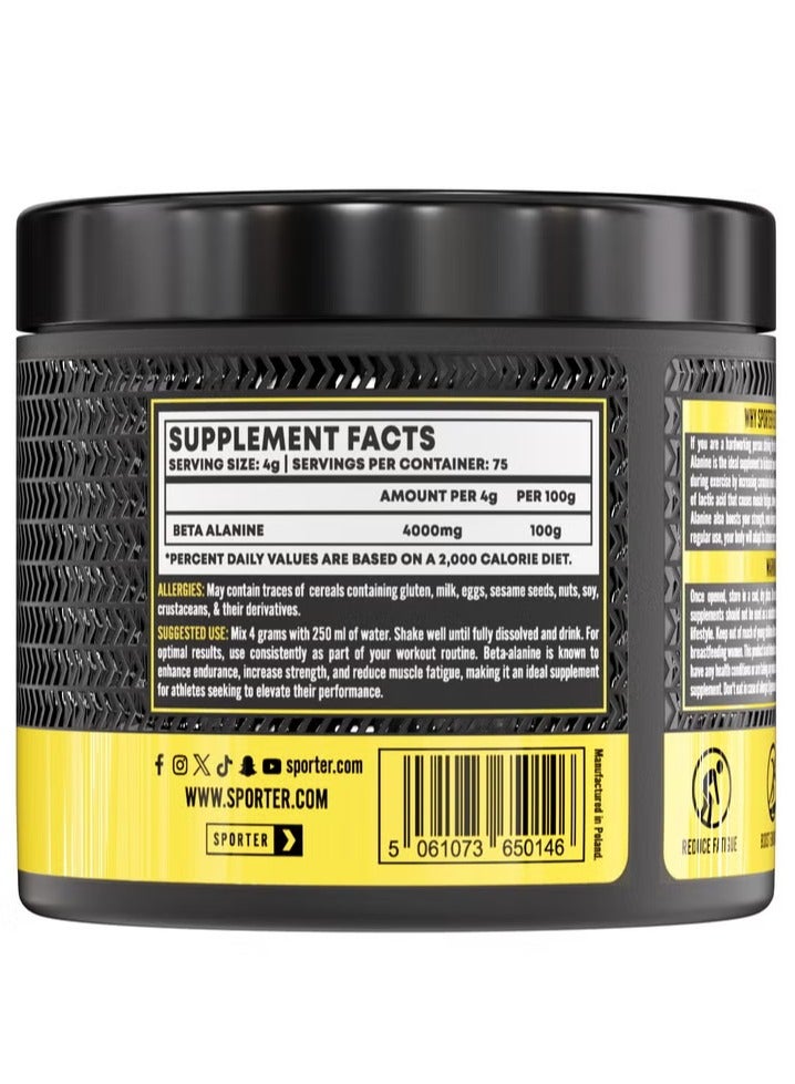 SPORTER Beta-Alanine Powder, Unflavored, 300g – Pure Amino Acid for Endurance, Recovery & Workout Performance - Image 2