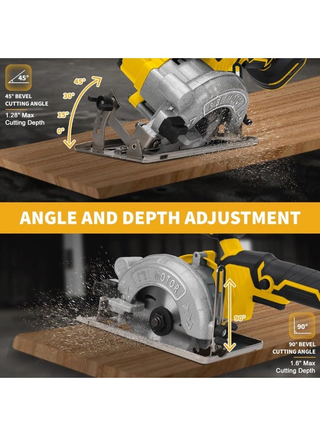 TriThardware 48V 5Inch Cordless Circular Saw with 2pcs Batteries, Power Wood Saw with Brushless Motor, 0-45° Cutting Bevel, Max Cutting Depth 1.6"(90°), 1.28"(45°), Idea for Wood, Plastic, Soft Metal-Yellow Color  - Image 5