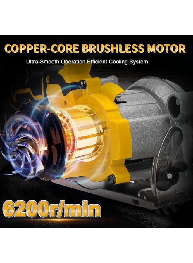 TriThardware 48V 5Inch Cordless Circular Saw with 2pcs Batteries, Power Wood Saw with Brushless Motor, 0-45° Cutting Bevel, Max Cutting Depth 1.6"(90°), 1.28"(45°), Idea for Wood, Plastic, Soft Metal-Yellow Color  - Image 4