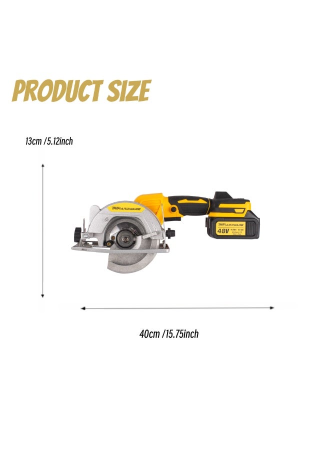 TriThardware 48V 5Inch Cordless Circular Saw with 2pcs Batteries, Power Wood Saw with Brushless Motor, 0-45° Cutting Bevel, Max Cutting Depth 1.6"(90°), 1.28"(45°), Idea for Wood, Plastic, Soft Metal-Yellow Color  - Image 2