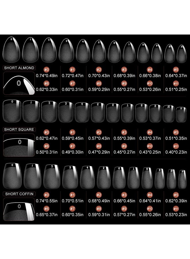krofaue 3 Styles Short Nail Tips Kit 720Pcs Gel X Nail Tips Half Matte Coffin Nails Almond Nails Square Fake Nails Full Cover Press On Nails Extension For Soft Gel Nail Tips Set Art Diy Home Gifts - Image 2