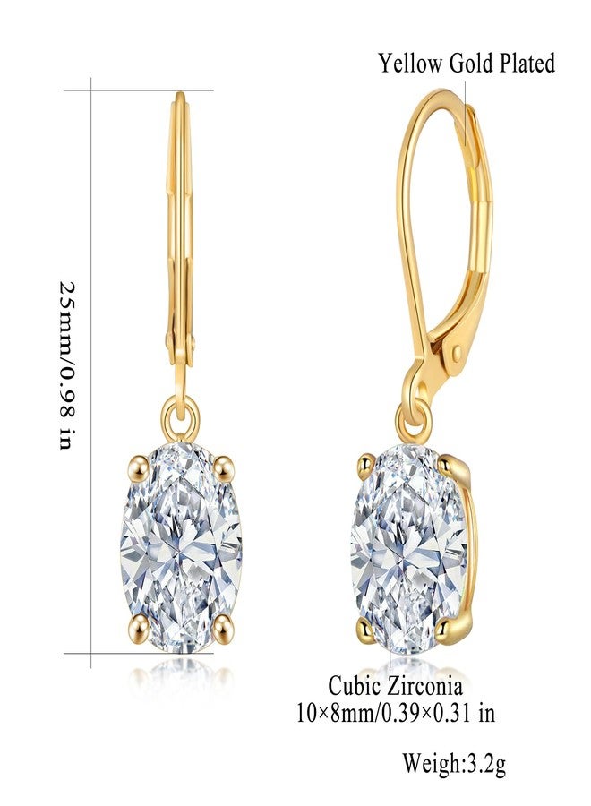 CiNily Cut-Oval Leverback Dangle Earrings for Women Hypoallergenic 14k White/Gold Plated Cubic Zircon Hanging Lever Earrings Lightweight Summer Drop Earrings Wedding Birthday Gifts Jewelry, 25mm - Image 3