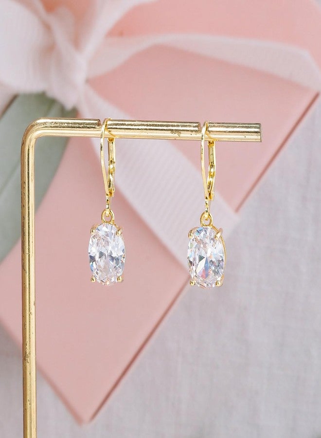 CiNily Cut-Oval Leverback Dangle Earrings for Women Hypoallergenic 14k White/Gold Plated Cubic Zircon Hanging Lever Earrings Lightweight Summer Drop Earrings Wedding Birthday Gifts Jewelry, 25mm - Image 4