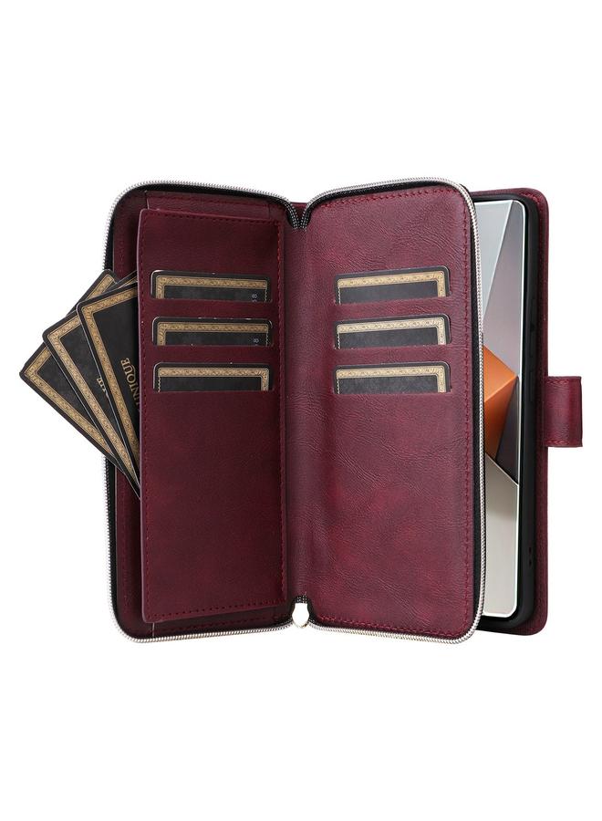 اس-توب جراب لهاتف Redmi Note 13 Pro+ - جراب محفظة جلدي مزود بـ 9 فتحات للبطاقات وسحاب - Image 5