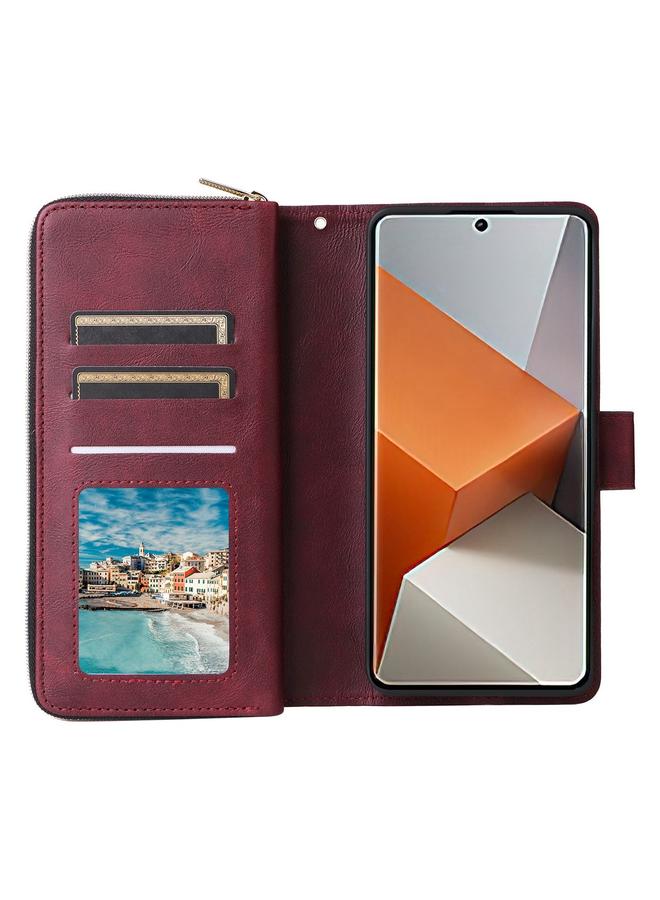 اس-توب جراب لهاتف Redmi Note 13 Pro+ - جراب محفظة جلدي مزود بـ 9 فتحات للبطاقات وسحاب - Image 4