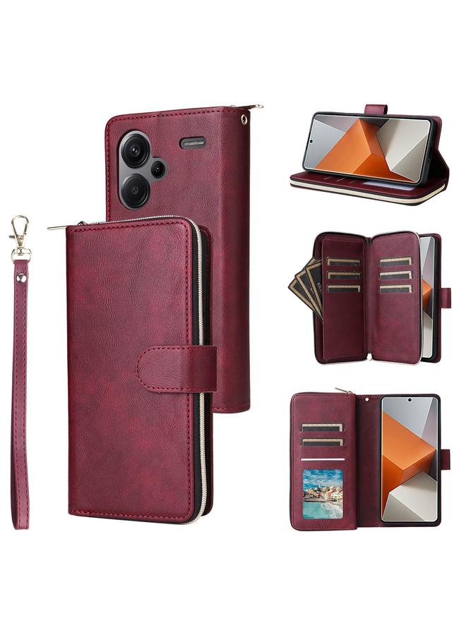 اس-توب جراب لهاتف Redmi Note 13 Pro+ - جراب محفظة جلدي مزود بـ 9 فتحات للبطاقات وسحاب - Image 1