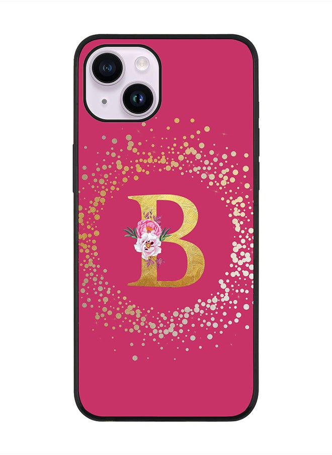 Stylizedd Rugged Black edge case for Apple iPhone 14 Plus, Soft Flexible Phone case Custom Monogram Initial Letter Floral Pattern Alphabet - B (Dark Pink Rose)  - Image 1