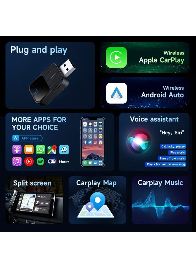 محول 2026 الجديد، نسخة مصغرة لـ CarPlay اللاسلكي، تحويل من السلكي إلى اللاسلكي للسيارات التي تدعم CarPlay/Android Auto السلكي، وضع مزدوج، تشغيل فوري (Plug&Play) مع تحديث FOTA اللاسلكي، متوافق مع Apple iPhone iOS 10+ وأجهزة Android 11 أو أحدث. - Image 3