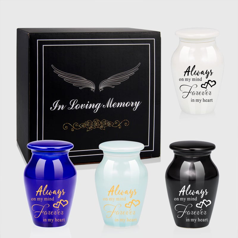 Ceramic Memorial Urn Set 4 Mini Keepsake Urns for Ashes with Box and Spoon