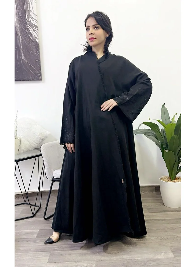 FASHION LINE Beautiful Abaya Crystal with Ketan High-Neck Closh Black