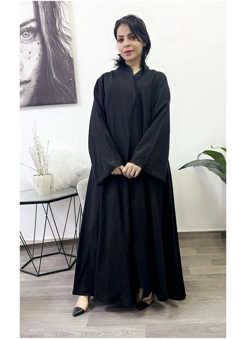 FASHION LINE Beautiful Abaya Crystal with Ketan High-Neck Closh Black