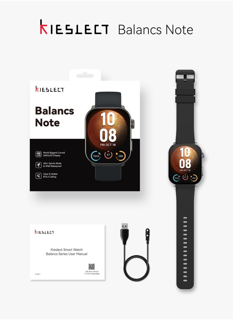 كيسلكت - ساعة ذكية Balancs Note مزودة بشاشة AMOLED منحنية مقاس 2.1 بوصة ونظام تحديد المواقع العالمي (GPS) وتدعم الاتصال عبر البلوتوث - اسود - Image 1
