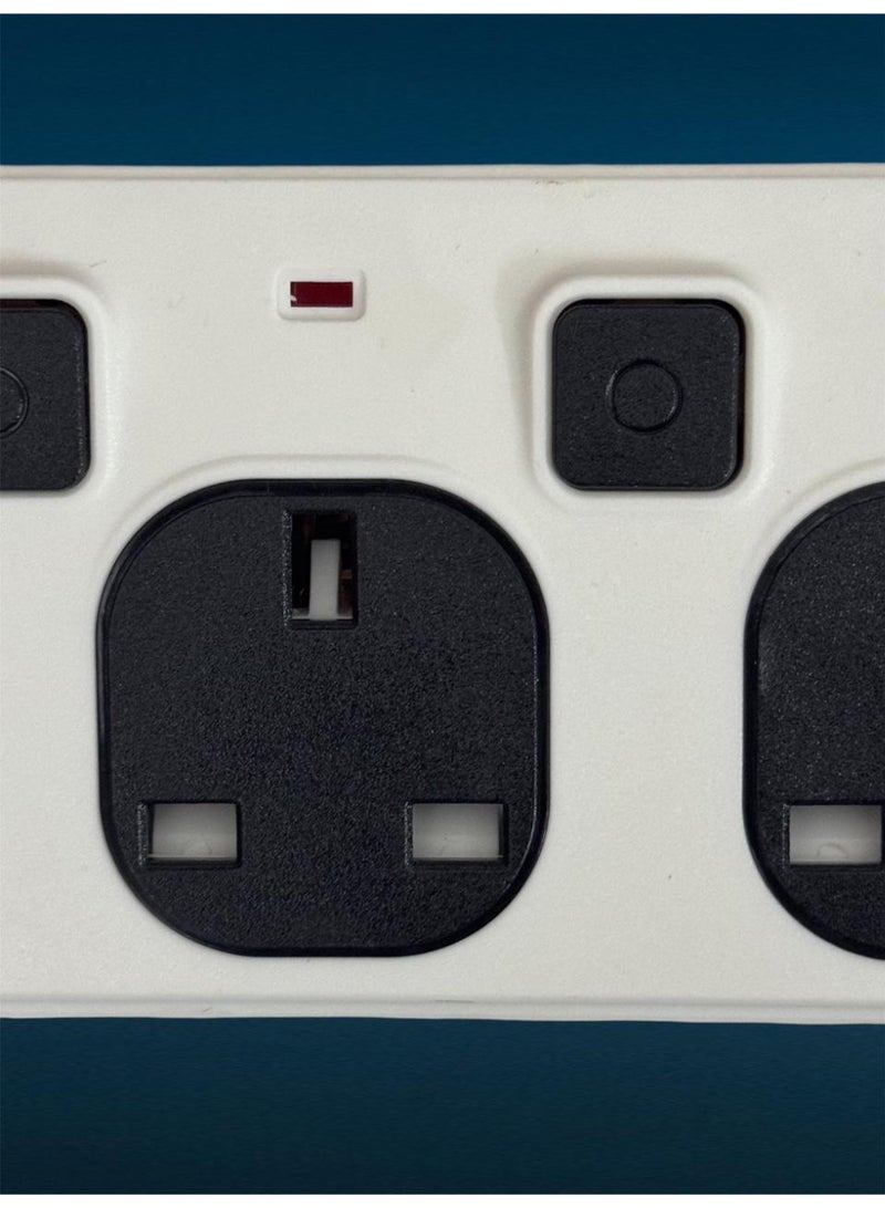 وصلة تمديد سلك باورونس 13 أمبير، 4 أسلاك، 3 أمتار، مع مفتاح لكل سلك ومنفذي USB و1 من النوع C  - Image 2