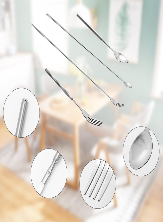 tokerut 4pcs Extendable Fork and Spoon Set, Stainless Steel Telescopic Extension Dinner Fork, Retractable BBQ Fruit Dessert Fork for Cooking, Outdoor, Picnic, Travel - Image 3