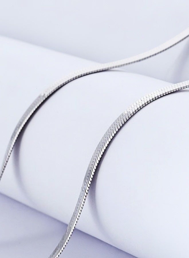 PORSTOO 925 Silver Plated 4mm Flat Snake Bone Necklace For Men And Women, Rust Free, Especially Suitable As A Gift For Giving Stainless Steel Accessories (Silver, 60cm/24in) - Image 4