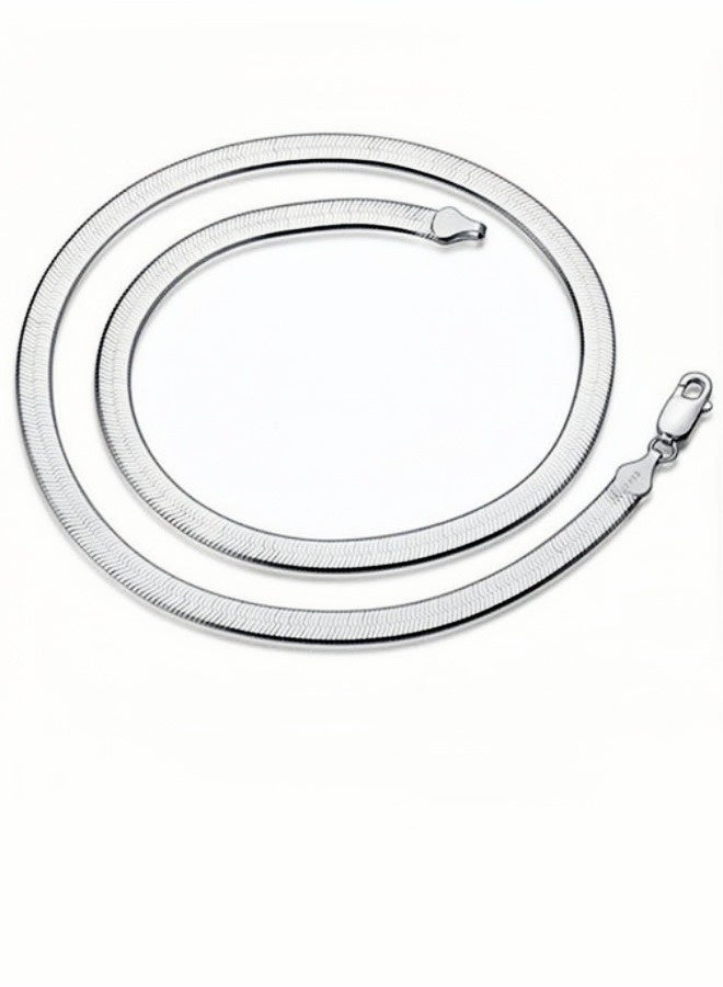 PORSTOO 925 Silver Plated 4mm Flat Snake Bone Necklace For Men And Women, Rust Free, Especially Suitable As A Gift For Giving Stainless Steel Accessories (Silver, 60cm/24in) - Image 3