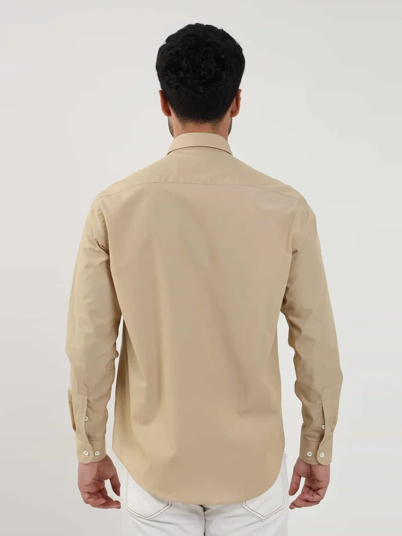 Dufy Camel Men's Regular Fit Plain Brent Button-down Collar Long Sleeve Shirt - 102274