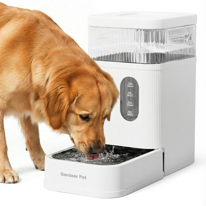 Gardner Pet 2.2 Gallon Automatic Dog Water Bowl Dispenser 8.5L Gravity Water Feeder with Stainless Steel Bowl & Maifan Stone Filter, BPA-Free for for Cats and Dogs (White, 2.2 Gallon) - Image 1