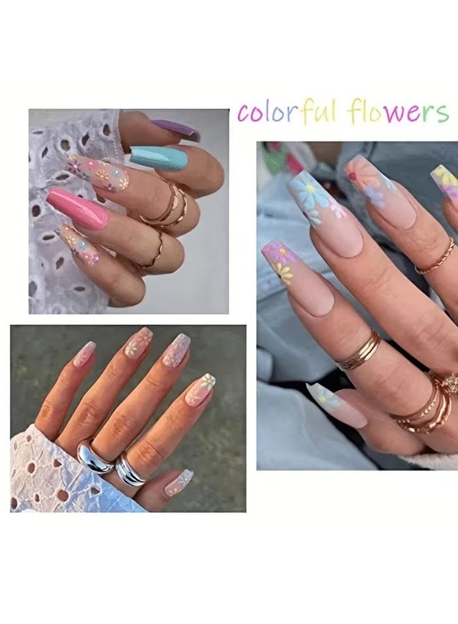 Goolsky ملصقات أظافر مزخرفة 5D على شكل زهور وقلوب، ملصقات فنية ملونة لأظافر الربيع بألوان باهتة - Image 5