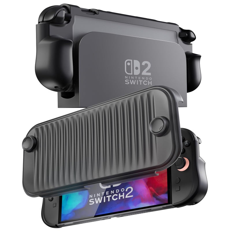 ProCase Dockable Grip Case for Switch 2, Screen Protective PC Front Cover with Foldable Handheld Controller Design, Slim Shockproof Hard Shell Fit for 2025 Switch 2 & Kickstand -Black - Image 1