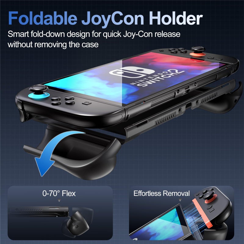 ProCase Dockable Grip Case for Switch 2, Screen Protective PC Front Cover with Foldable Handheld Controller Design, Slim Shockproof Hard Shell Fit for 2025 Switch 2 & Kickstand -Black - Image 4