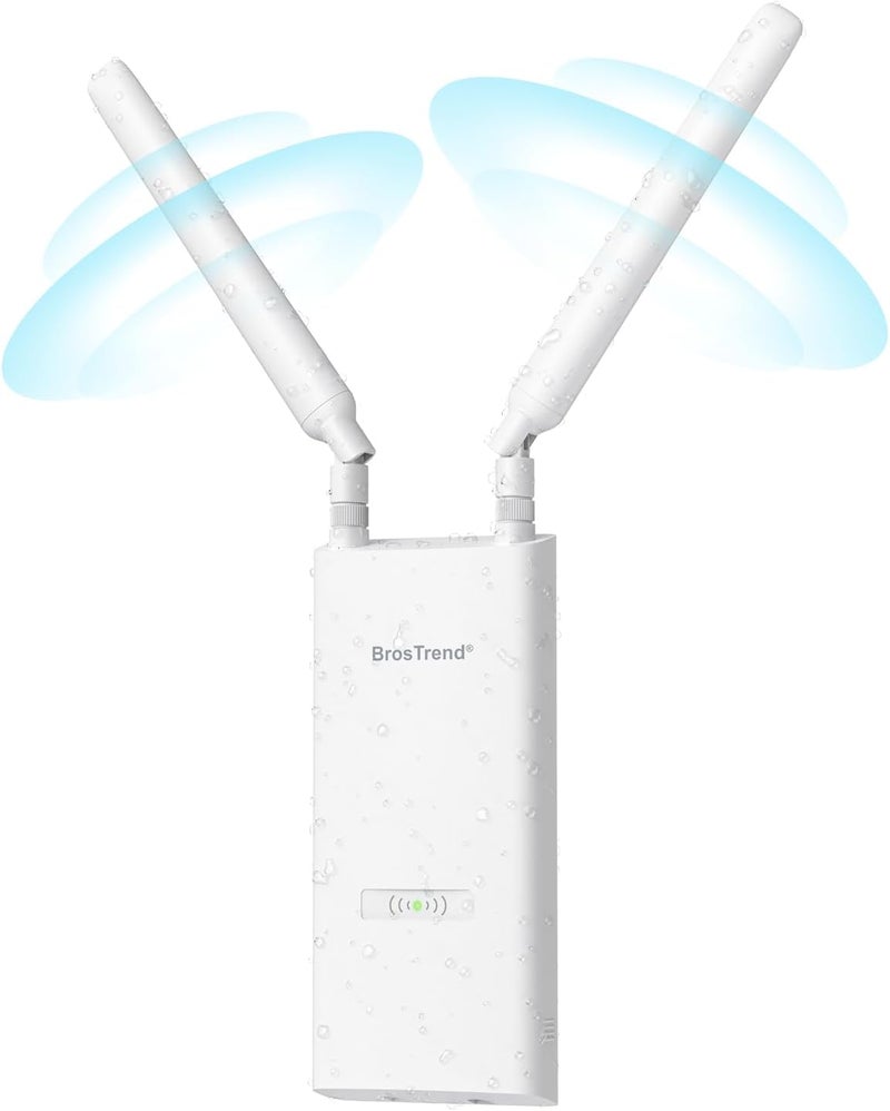 BrosTrend موسع WiFi خارجي طويل المدى BrosTrend AC1200، مكرر WiFi خارجي جيجابت مقاوم للعوامل الجوية IP65، ثنائي النطاق 5GHz + 2.4GHz، يعمل بتقنية PoE، مع محقن PoE سلبي، معزز إشارة للحديقة والفناء وما إلى ذلك - Image 1