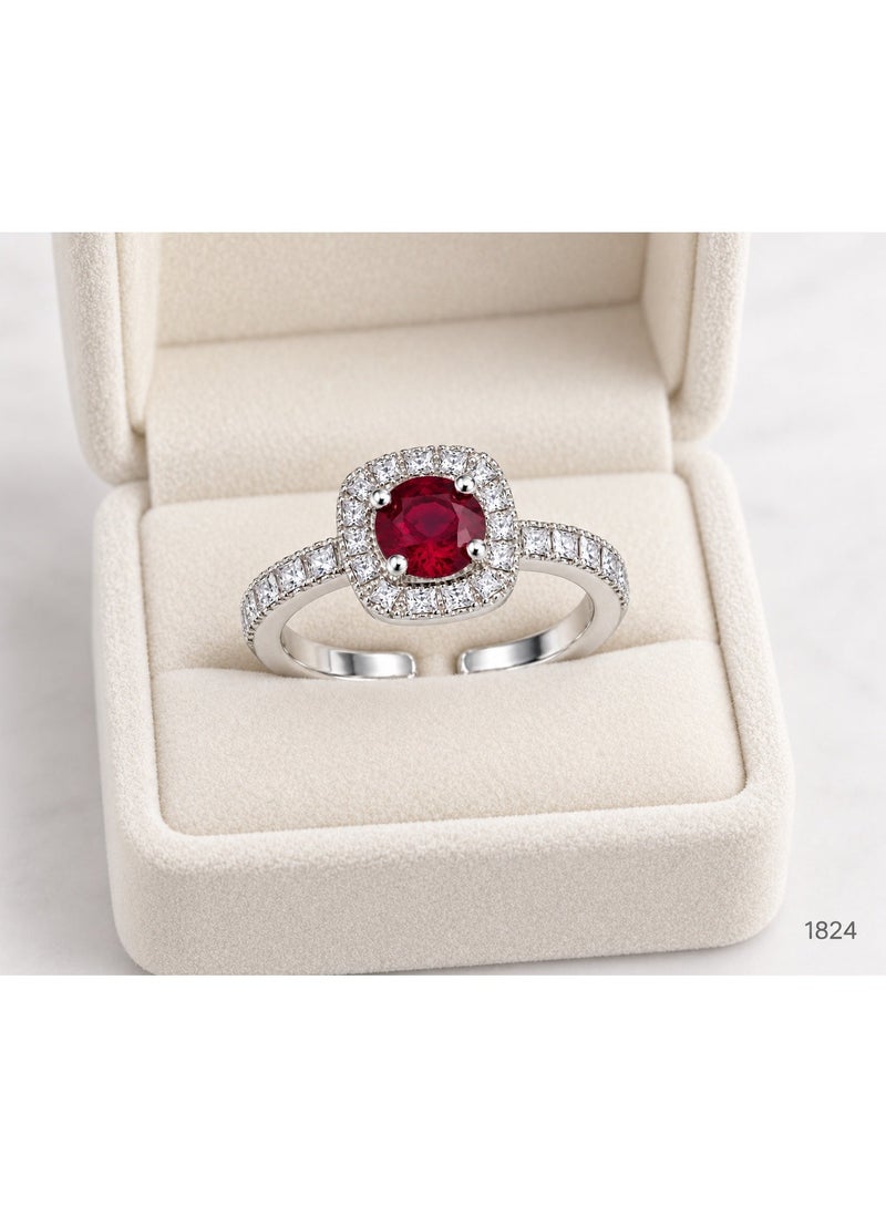 3Diamonds Platinum & Rhodium Plated Red Zircon Halo Ring for Women - Image 2